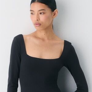 Aritzia Black Square-Neck Long Sleeve Bodysuit